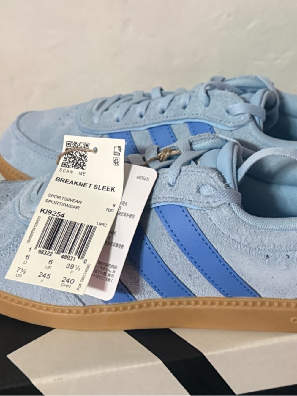 adidas Originals Light Blue Suede Sneakers with Blue Stripes and Gum Sole - Picture 5 of 13